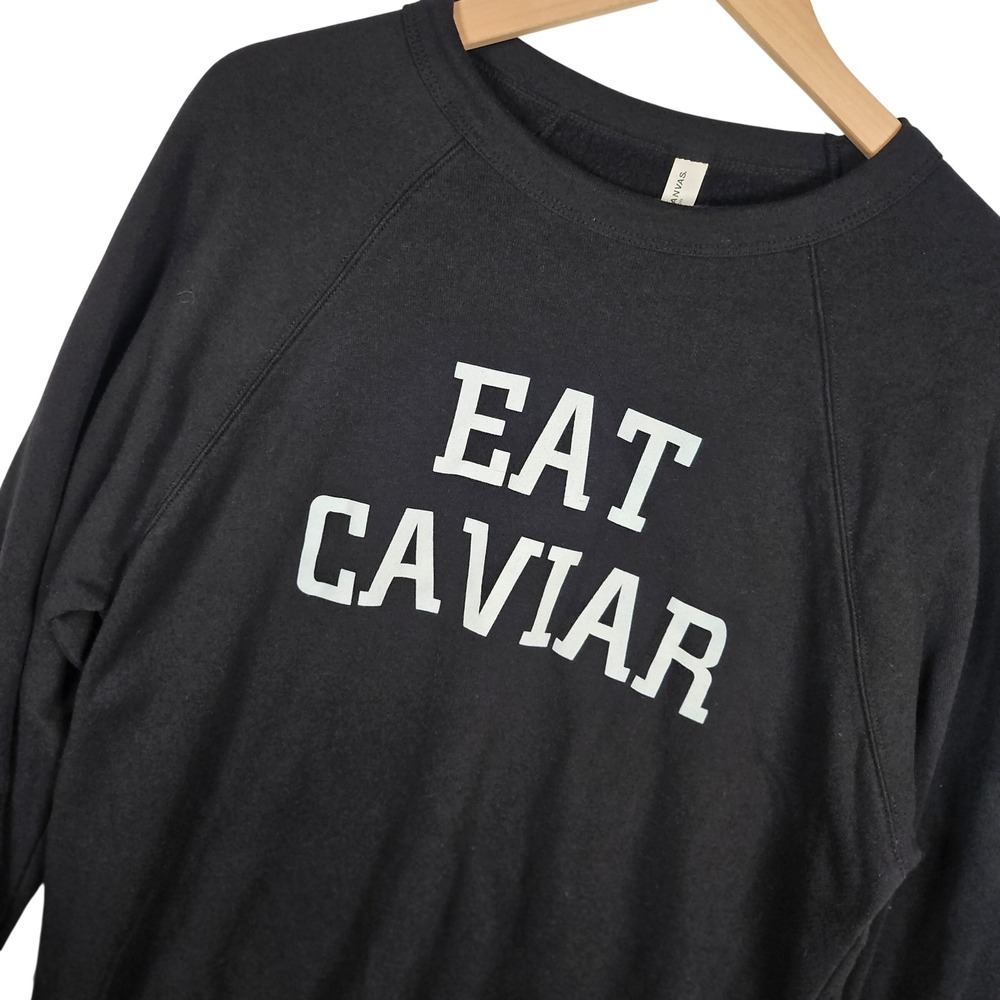 Bella + Canvas Eat Caviar Sweatshirt XL Unisex Black Raglan Graphic Pullover